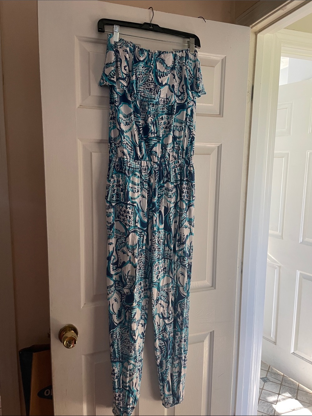Lilly Pulitzer Blue, Teal & White Printed Off-Shoulder Top